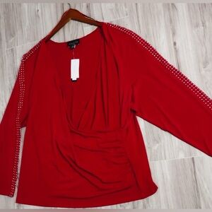 Premise Red Draped Top with Studded Sleeves size 3X brand new